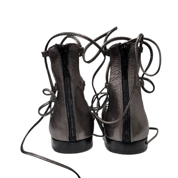 STUART WEITZMAN TIE UP LEATHER LACE UP GLADIATOR SANDALS SILVER 5.5 - Picture 5 of 6